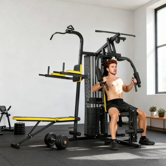 Smith Machine, Multi Home Gym with Weight Stack and Pulley System Power Towers Yellow at Gallery Canada
