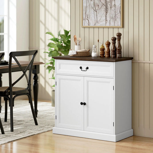 32" Buffet Cabinet, White Wood Grain, Farmhouse Sideboard, White