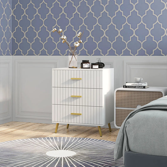 3 Drawer Cabinet, Bedroom Chest of Drawers, Aluminium Legs, Gold Handles, White Storage Cabinets White, Gold at Gallery Canada