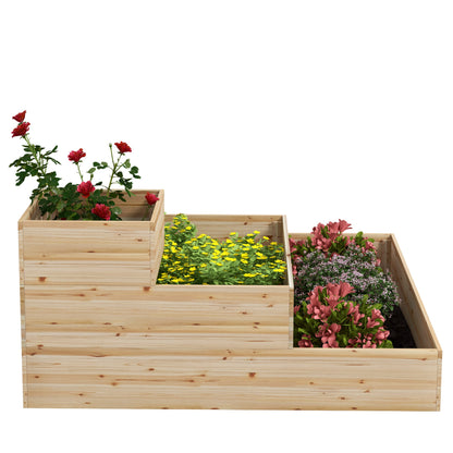Outdoor Elevated Planter Box, 3-Tier Wooden Raised Garden Bed for Vegetables, Flowers and Herbs, 43.3" x 43.3" x 20.1" at Gallery Canada