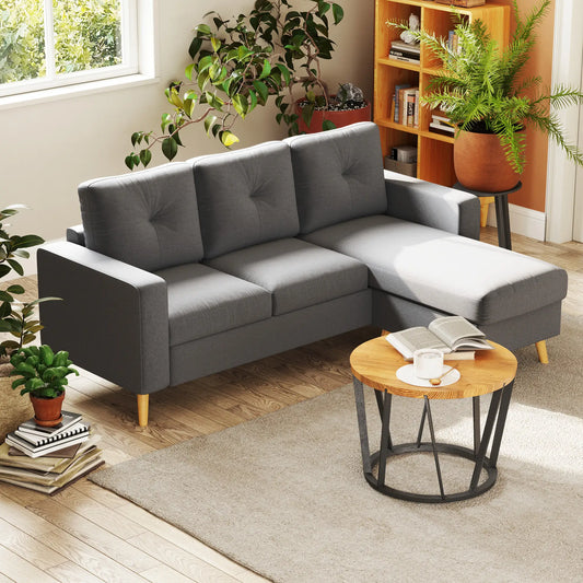 L Shaped Sectional Sofa, Reversible Chaise, Wooden Legs, Dark Grey 3-Seater Sofas Dark Grey at Gallery Canada