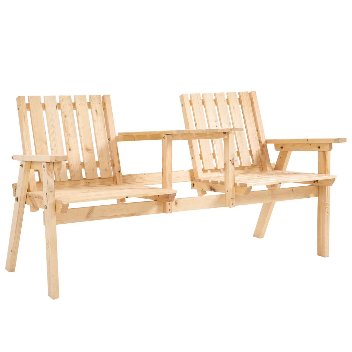 2-Person Garden Bench with Table, Umbrella Hole, Natural Wood Patio Chairs at Gallery Canada