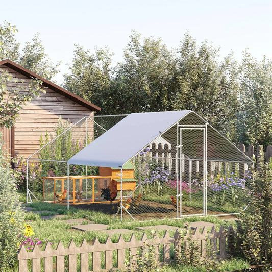 9.8' x 13.1' x 6.6' Chicken Coop, Outdoor Hen House, Cover, Lockable Door Chicken Coops Silver at Gallery Canada