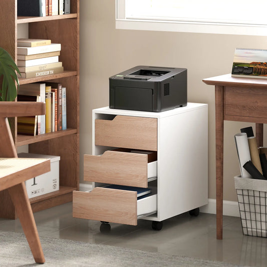 3 Drawer File Cabinet, Mobile Vertical Filing with Wheels, Oak Office Cabinets & Cupboards Oak at Gallery Canada