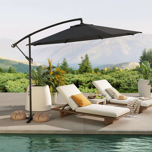 10ft Offset Patio Umbrella with Base, Crank, Grey Cantilever Umbrellas Grey at Gallery Canada
