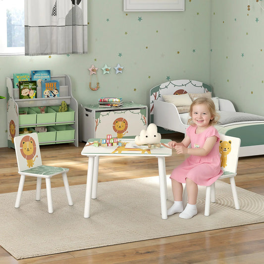 Ensemble de Table et Chaises pour Enfants 3 Pièces à Motif Animal, Âge 3-8 Ans, Vert