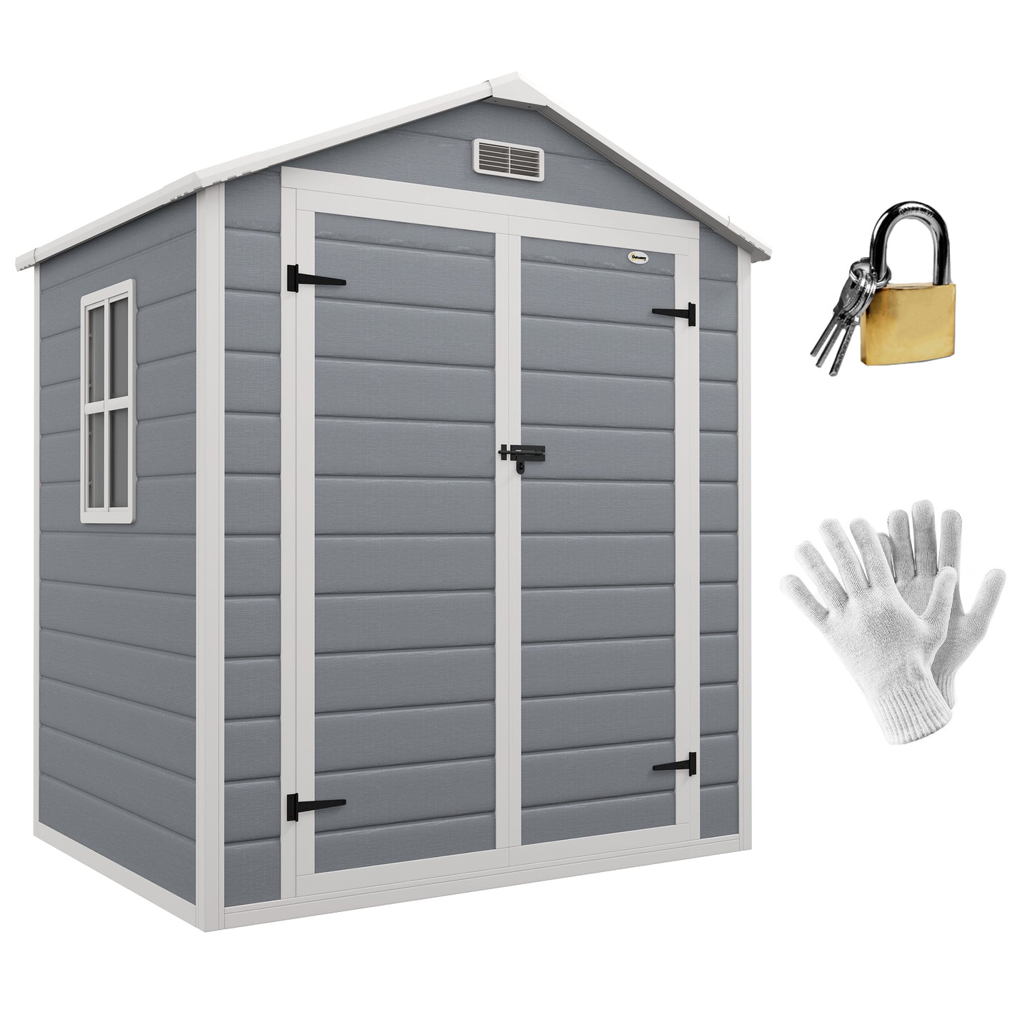 6x4.5FT Plastic Shed, Lockable Garden Tool Storage House with Double Doors and Vent, Grey at Gallery Canada