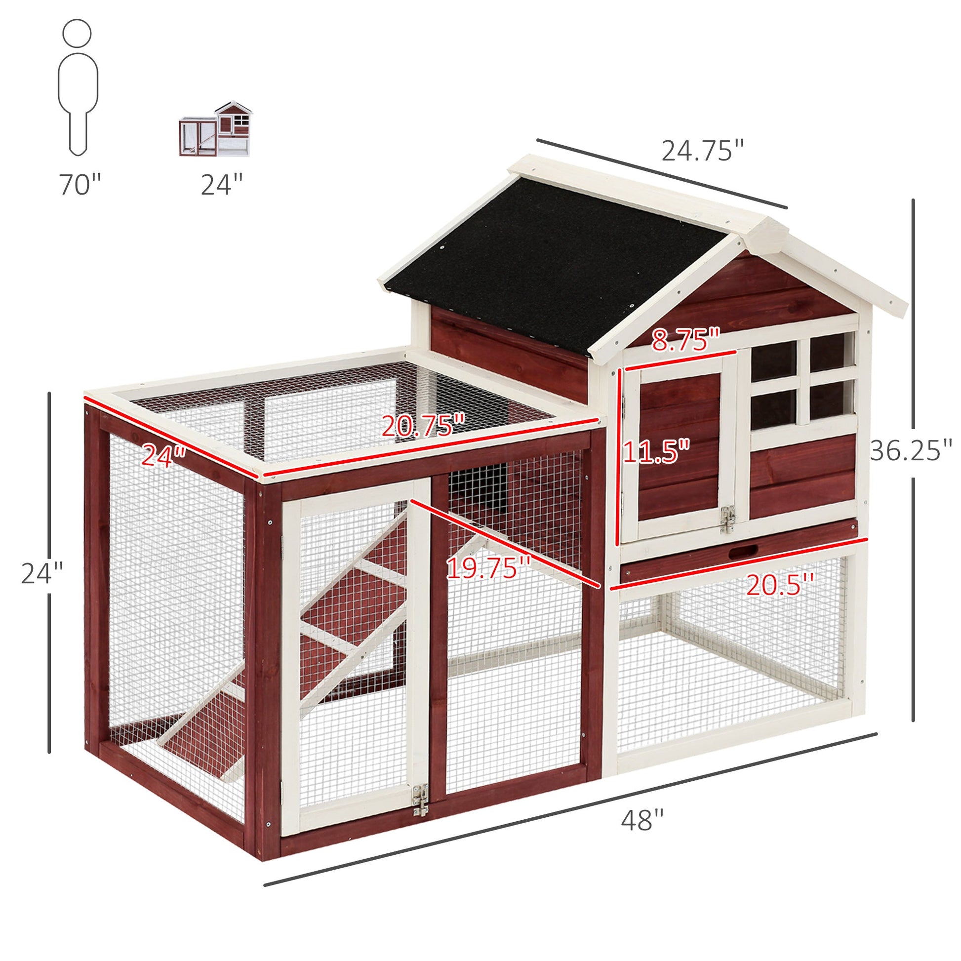 48" Weatherproof Wooden Rabbit Hutch Bunny Cage Small Animal House with Slant Roof And Screened Outdoor Run, Brown at Gallery Canada