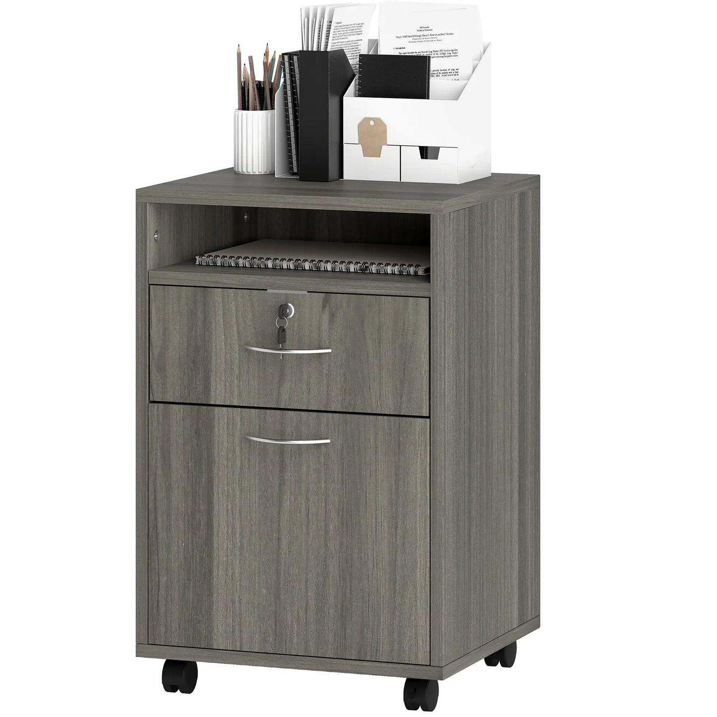 24" Filing Cabinet, Lockable Drawer, Wheels, Distressed Grey Office Cabinets & Cupboards at Gallery Canada