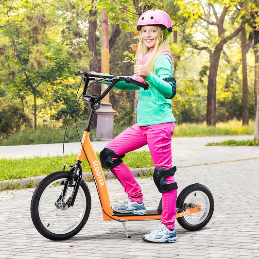 Trottinette pour Enfants, Guidon Réglable, Double Frein, Roues Gonflables, Âge 5+, Orange