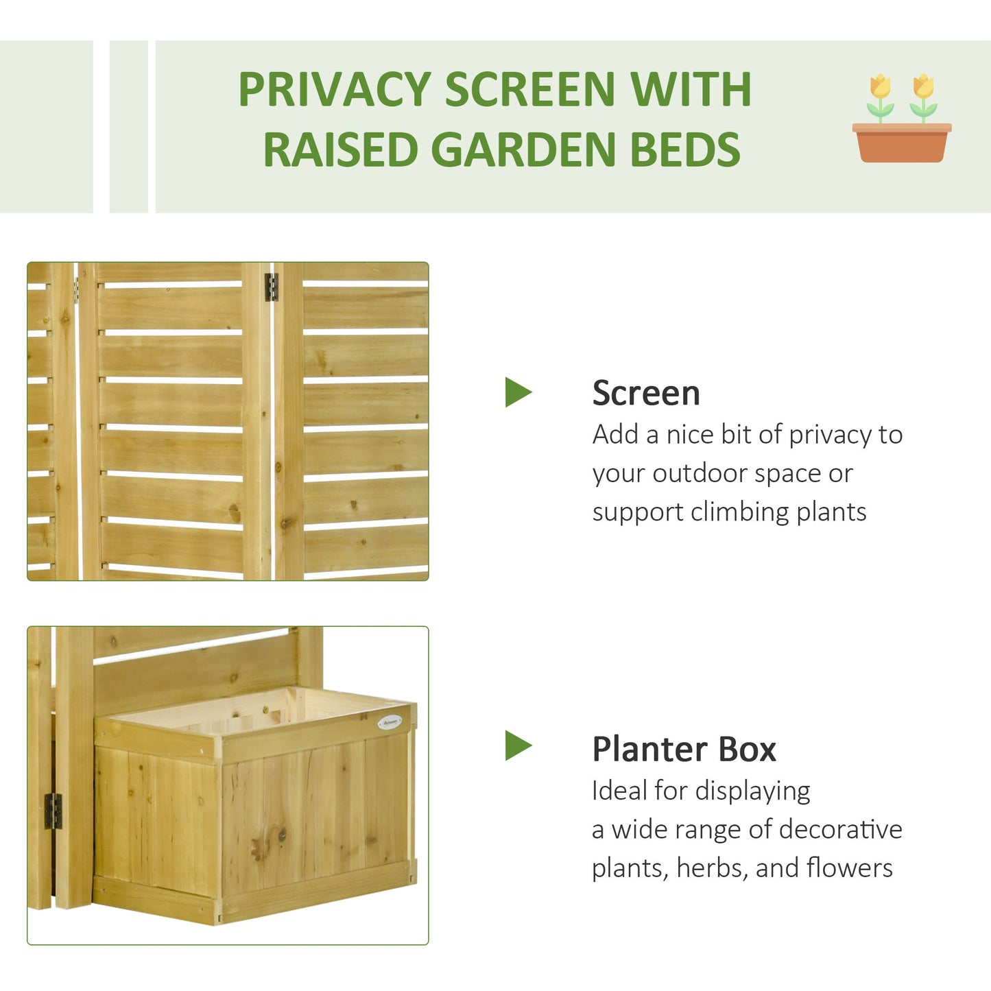 Outdoor Privacy Screen Wood Privacy Panel with 4 Planter Boxes, Raised Bed with 3 Panels, Drainage Holes at Gallery Canada