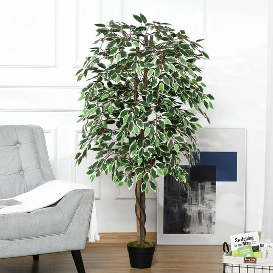 5.3ft Artificial Ficus Tree, Indoor Fake Plant with Pot, Home Office Decor Artificial Trees Green, Black at Gallery Canada