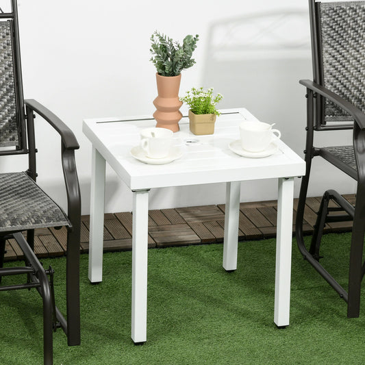 Outdoor Side Table, Patio End Table with Umbrella Hole, White Patio Side Tables White at Gallery Canada