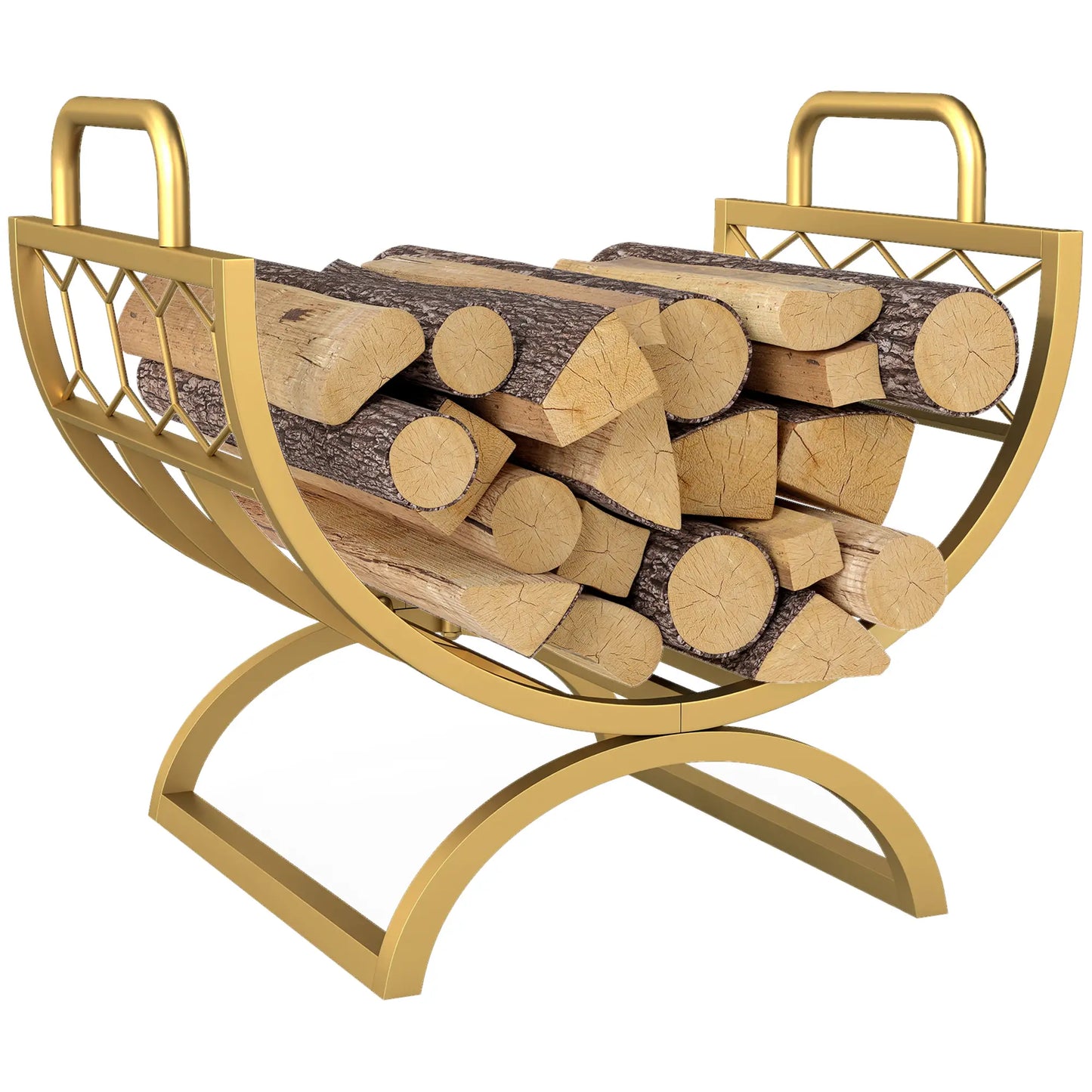 Firewood Rack, Heavy Duty Log Holder with Handles, 18" x 14" x 16", Gold Firewood Racks at Gallery Canada