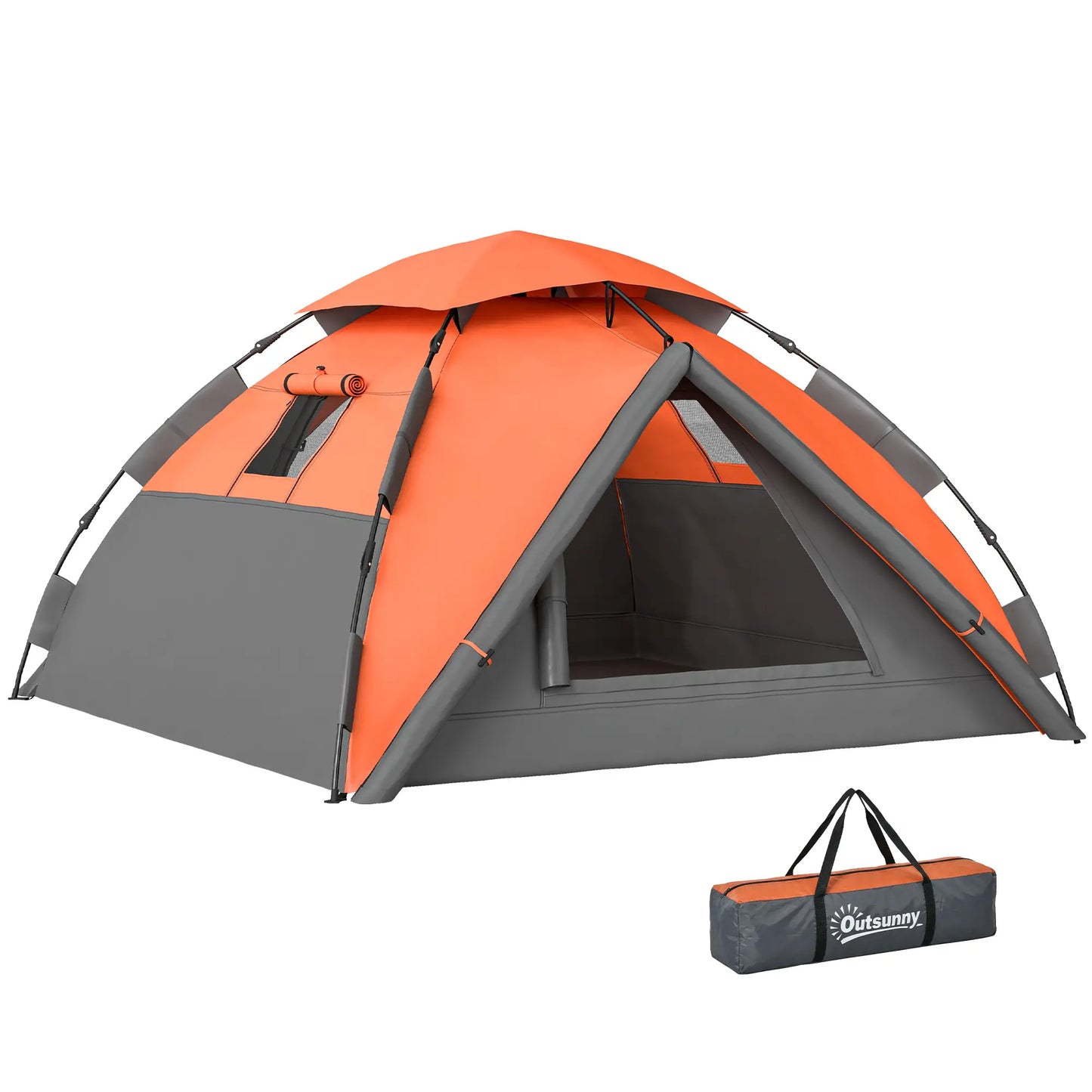 Pop up Camping Tent, 3-4 Man Family Tent, 3000mm Waterproof, with Carry Bag and Top Hook, Dark Grey and Orange Camping Tents at Gallery Canada
