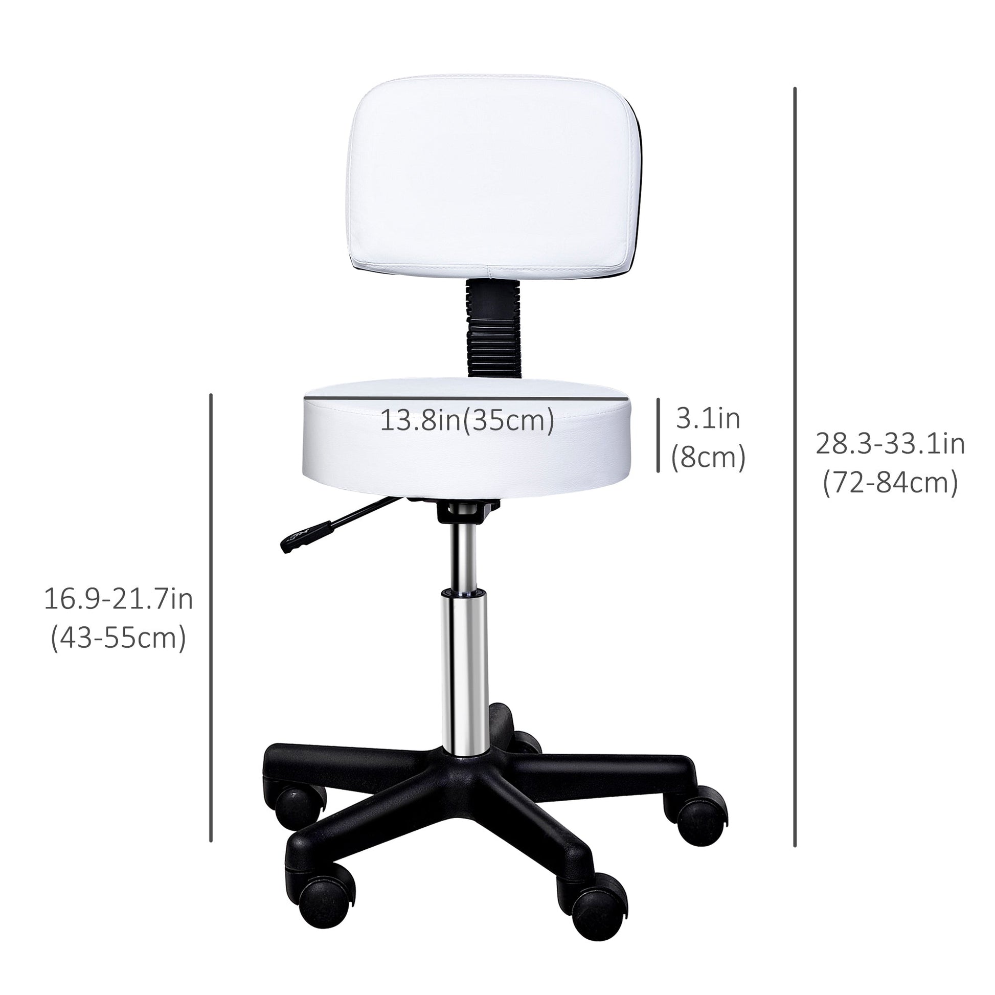 Adjustable Rolling Stool with Back, PU Leather Round Swivel Drafting Stool with Wheels for Kitchen, Salon Spa, Bar, Home Office, Massage, White at Gallery Canada