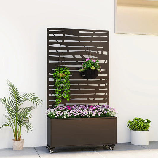 Metal Planter Box With Trellis, Raised Garden Bed With Privacy Screen