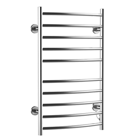 10-Bar Curved Towel Warmer Wall Mounted Electric Heated Shelf Stainless Steel Home Bathroom Towel Drying Rack, (20.75"Wx5.5"Dx34.25"L) - Gallery Canada