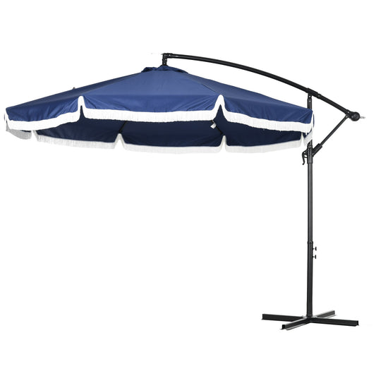 10 FT Cantilever Umbrella, Round Hanging Offset Umbrella with Crank, Cross Base and 8 Ribs for Garden, Backyard, Blue at Gallery Canada