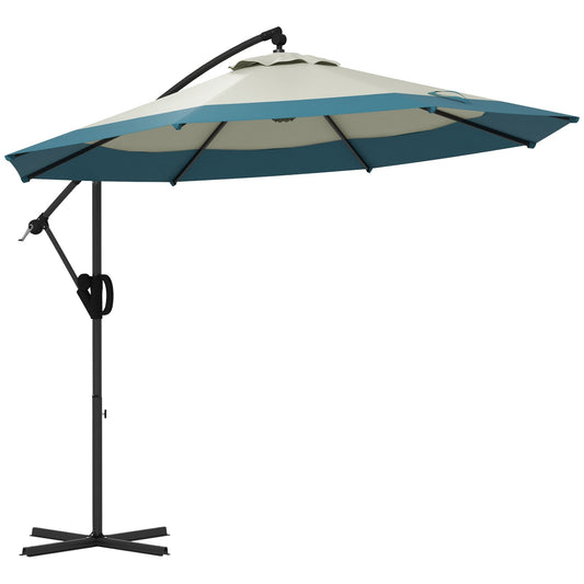 10 FT Cantilever Umbrella, Round Hanging Offset Umbrella with Crank, Tilt and Cross Base for Garden, Backyard, Blue at Gallery Canada