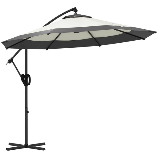 10 FT Cantilever Umbrella, Round Hanging Offset Umbrella with Crank, Tilt and Cross Base for Garden, Backyard, Grey at Gallery Canada