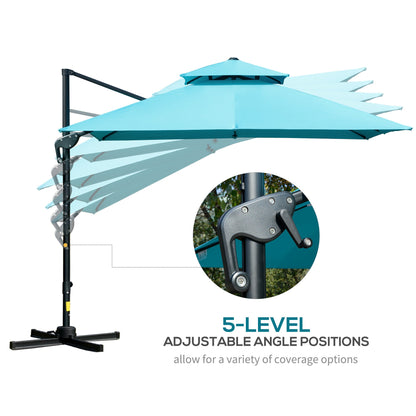 10' x 10' Cantilever Patio Umbrella, Double Top Square Offset Umbrella with 360° Rotation, 5 Adjustable Tilt Angles, Umbrella Cover, Aluminum Pole and Ribs, Light Blue at Gallery Canada