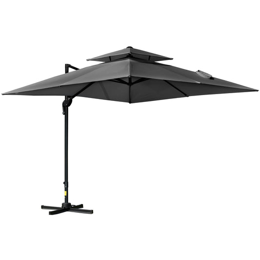 10' x 10' Cantilever Patio Umbrella, Double Top Square Offset Umbrella with 360° Rotation, 5 Adjustable Tilt Angles, Umbrella Cover, Aluminum Pole and Ribs, Charcoal Grey - Gallery Canada