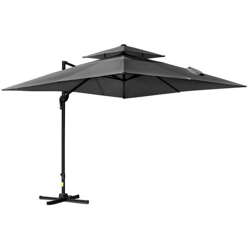 10' x 10' Cantilever Patio Umbrella, Double Top Square Offset Umbrella with 360° Rotation, 5 Adjustable Tilt Angles, Umbrella Cover, Aluminum Pole and Ribs, Charcoal Grey