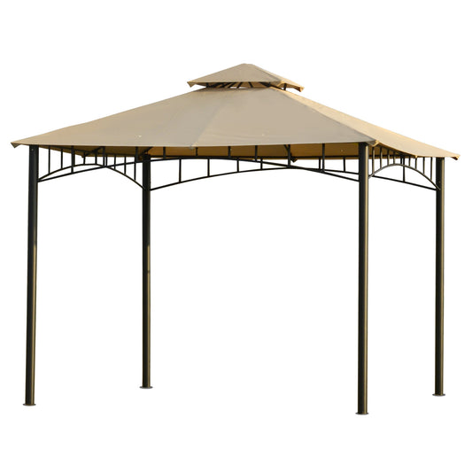 10' x 10' Gazebo Canopy Party Tent Garden Pavilion Patio Shelter Outdoor with Double Tiered Roof, Steel Frame, Beige at Gallery Canada