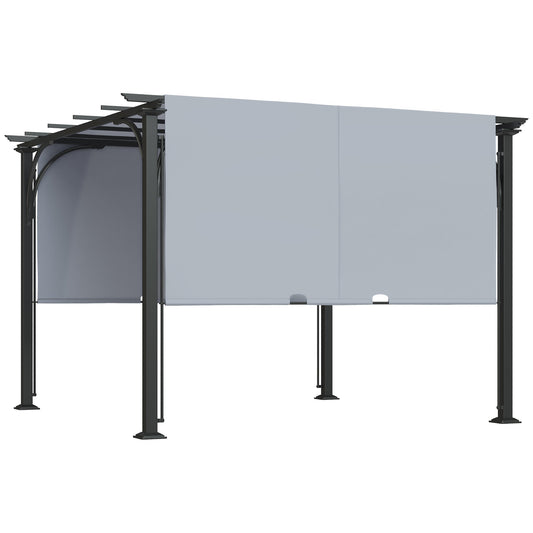 10' x 10' Outdoor Pergola Patio Gazebo Retractable Canopy Sun Shelter, Steel Frame, Grey - Gallery Canada