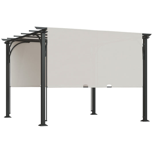 10' x 10' Outdoor Pergola Patio Gazebo Retractable Canopy Sun Shelter, Steel Frame, White at Gallery Canada