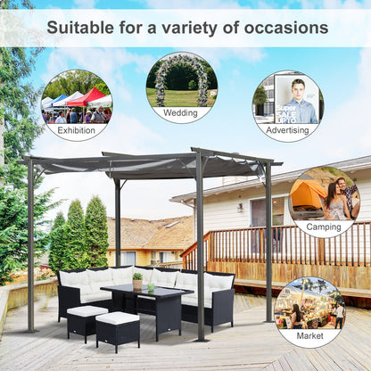 10' x 10' Outdoor Retractable Pergola Canopy, Metal Patio Shade Shelter for Backyard, Porch Party, Garden, Grill Gazebo, Grey at Gallery Canada