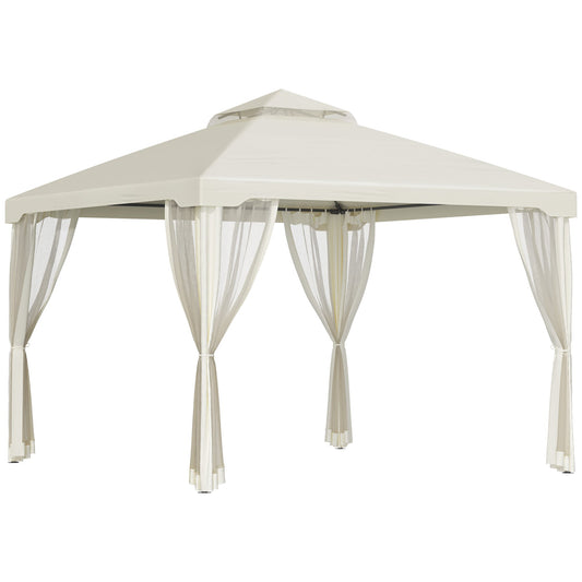 10' x 10' Patio Gazebo Outdoor Pavilion 2 Tire Roof Canopy Shelter Garden Event Party Tent Yard Sun Shade Steel Frame w/ Mosquito Netting Cream White at Gallery Canada