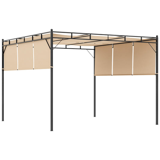 10' x 10' Patio Pergola, Patio Gazebo Sun Shade Shelter with Retractable Canopy, Steel Frame for Outdoor, Garden, Deck, Beige - Gallery Canada