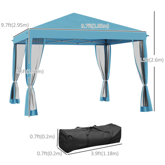 10' x 10' Pop Up Canopy Tent Gazebo with Removable Mesh Sidewall Netting, Carry Bag for Backyard Patio Outdoor, Light Blue at Gallery Canada