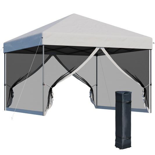 10' x 10' Pop-Up Canopy Tent Outdoor Party Tent with Mesh Sidewalls, 3-Level Adjustable Height, Roller Bag, Silver at Gallery Canada