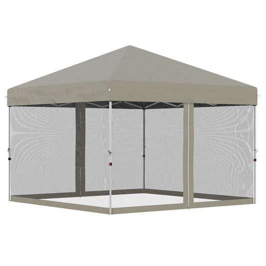10' x 10' Pop-Up Party Tent Outdoor Canopy Tent with Mesh Sidewalls, 3-Level Adjustable Height, Roller Bag, Beige - Gallery Canada