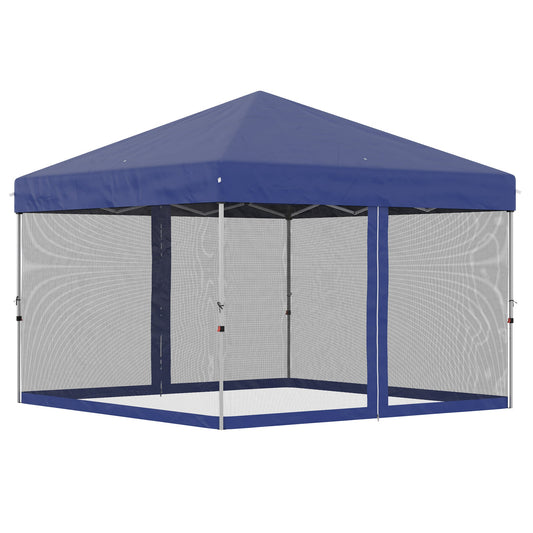 10' x 10' Pop-Up Party Tent Outdoor Canopy Tent with Mesh Sidewalls, 3-Level Adjustable Height, Roller Bag, Blue - Gallery Canada