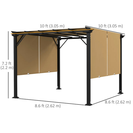 10' x 10' Retractable Pergola Canopy for Backyard, Brown at Gallery Canada