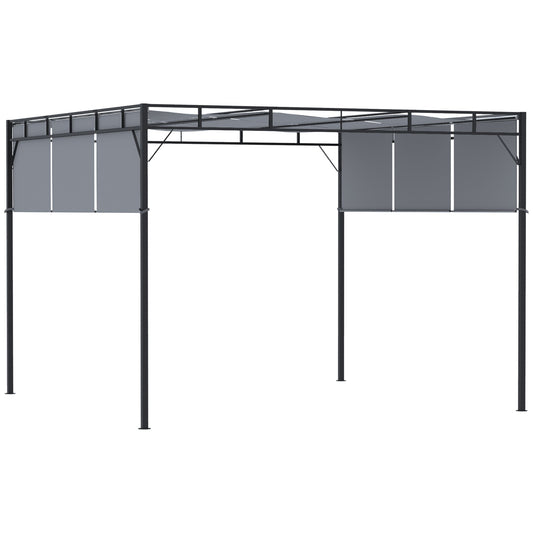 10' x 10' Retractable Pergola Canopy, Patio Gazebo Sun Shelter with Steel Frame for Garden, Lawn, Backyard and Deck, Dark Grey - Gallery Canada