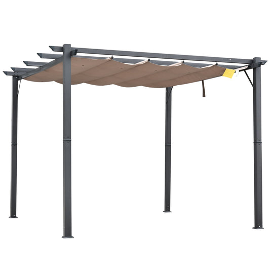 10' x 10' Retractable Roof Pergola, Patio Aluminium Pergola, Grape Trellis Sunshade Shelter, Grey Frame,Coffee Brown - Gallery Canada