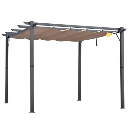 10' x 10' Retractable Roof Pergola, Patio Aluminium Pergola, Grape Trellis Sunshade Shelter, Grey Frame,Coffee Brown at Gallery Canada