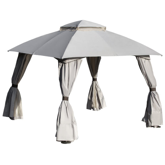 10' x 10' Steel Gazebo Canopy Party Tent Shelter with Double Roof &; Curtains &; Netting Sidewalls Light Grey - Gallery Canada