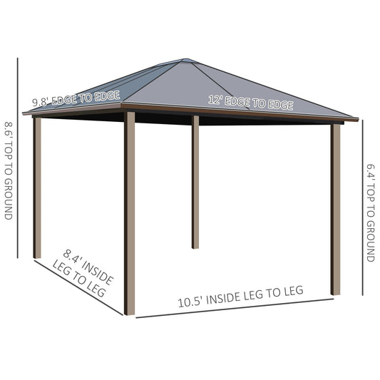 10' x 12' Hardtop Gazebo Steel Covered Gazebo Aluminum Frame Heavy Duty Outdoor Pavilion with Curtains and Netting, Brown - Gallery Canada