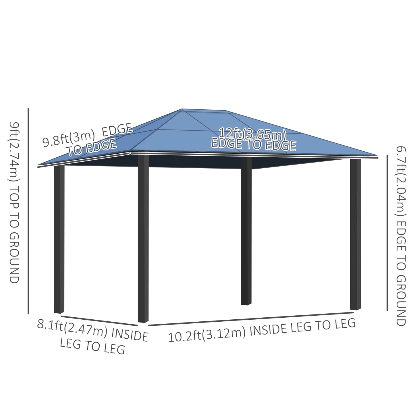 10' x 12' Outdoor Hardtop Gazebo with Polycarbonate Panel Roof, Garden Deluxe Pavilion Canopy BBQ Sunshade Shelter with Removable Curtains at Gallery Canada
