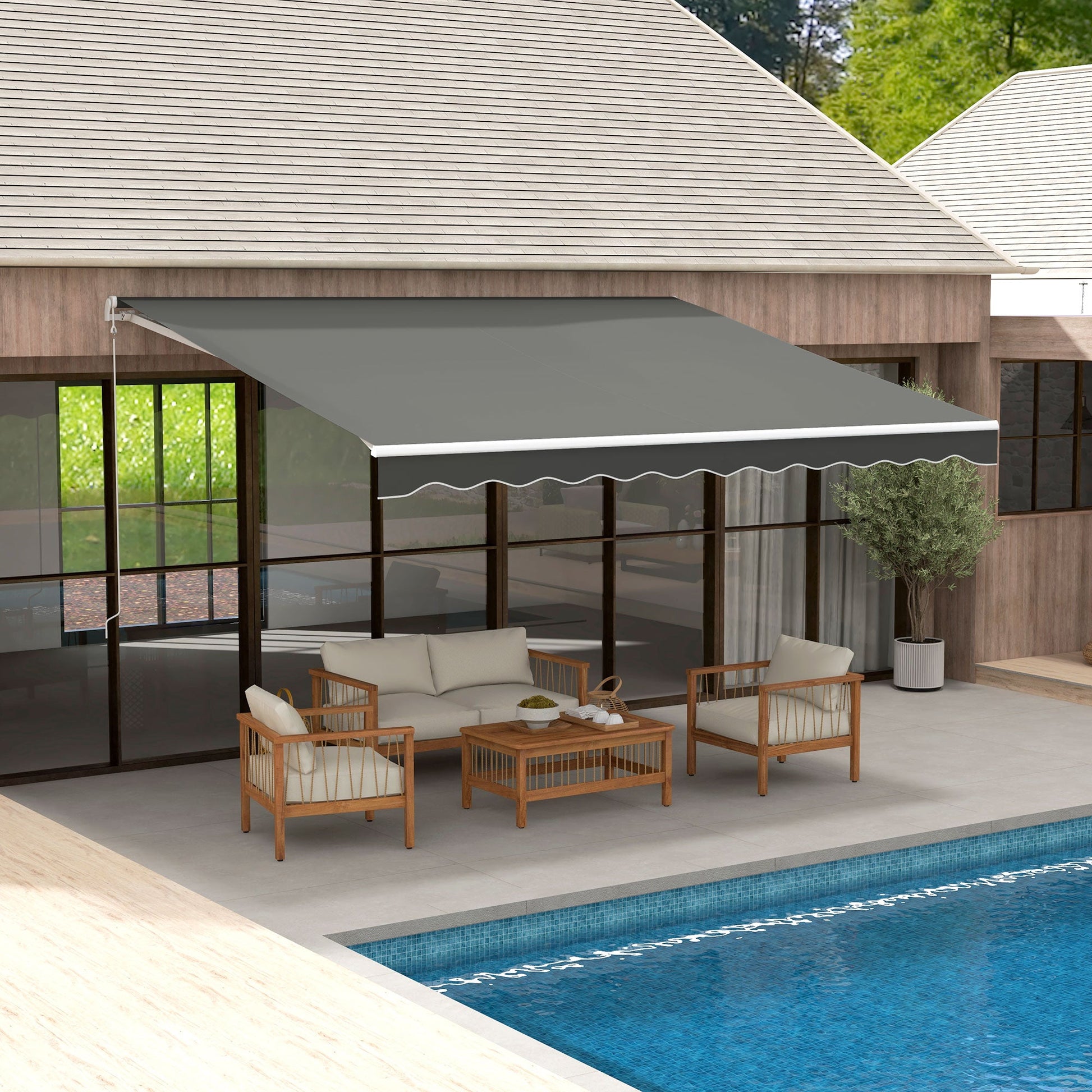 10' x 13' Electric Retractable Awning Sun Shade Shelter w/ Remote Controller for Deck Balcony Yard, Light Grey at Gallery Canada