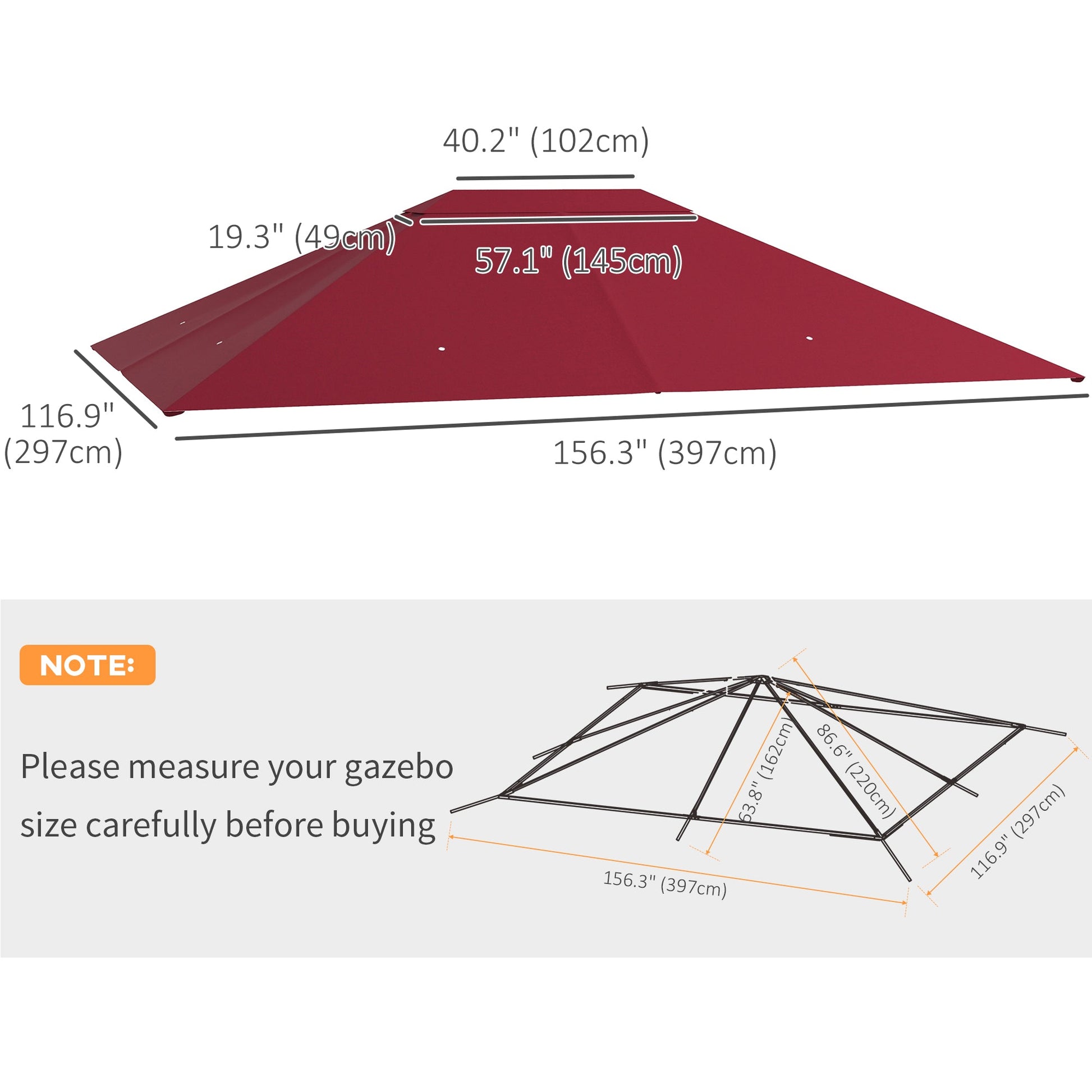 10' x 13' Gazebo Replacement Canopy Cover, Gazebo Roof Replacement (TOP COVER ONLY), Wine Red at Gallery Canada