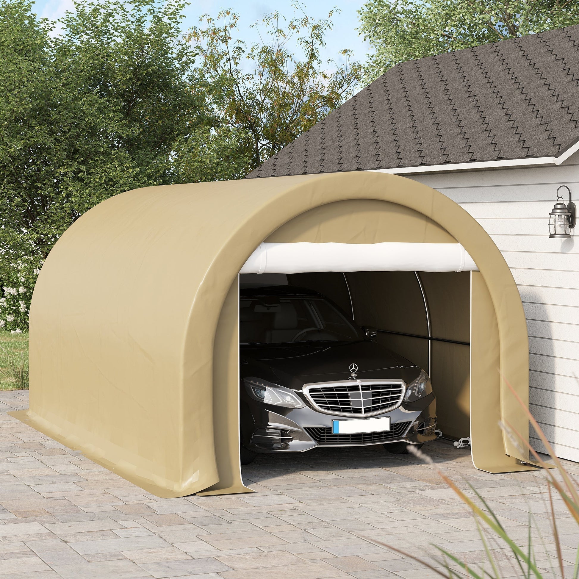 10' x 16' Heavy Duty Portable Carport Tent with Zippered Door, PE Cover for Car, Truck, Boat, Motorcycle, Bike, Beige at Gallery Canada
