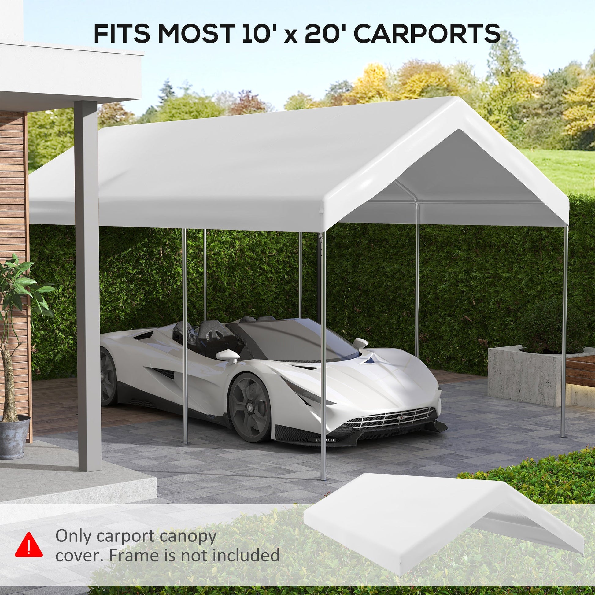 10 x 20ft Carport Replacement Canopy, UV Resistant Garage Car Cover with Ball Bungee Cords, White at Gallery Canada