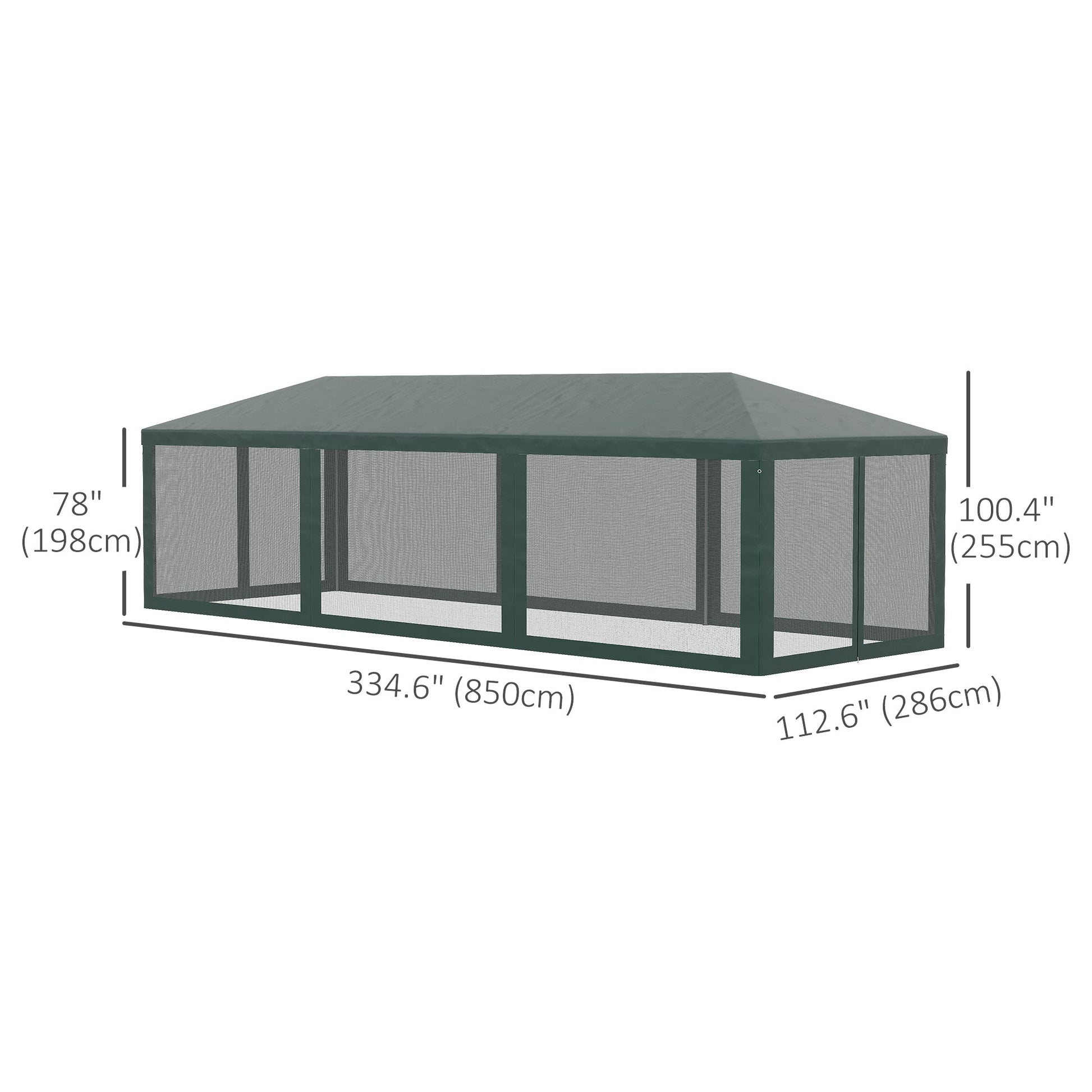 10' x 28' Outdoor Canopy, Party Tent, Garden Sun Shade with 8 Mosquito Mesh Netting and Zipper Door, Green at Gallery Canada